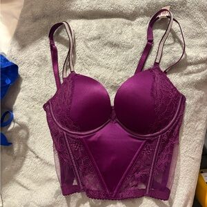 Victoria's Secret Plum Lace Longline Push-Up Bra Top